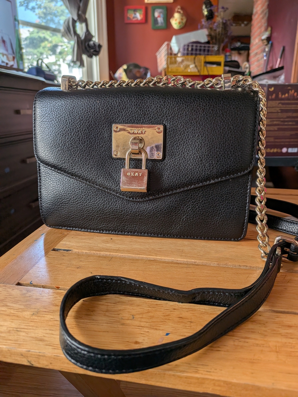 DKNY Black Leather Chain Crossbody Bag